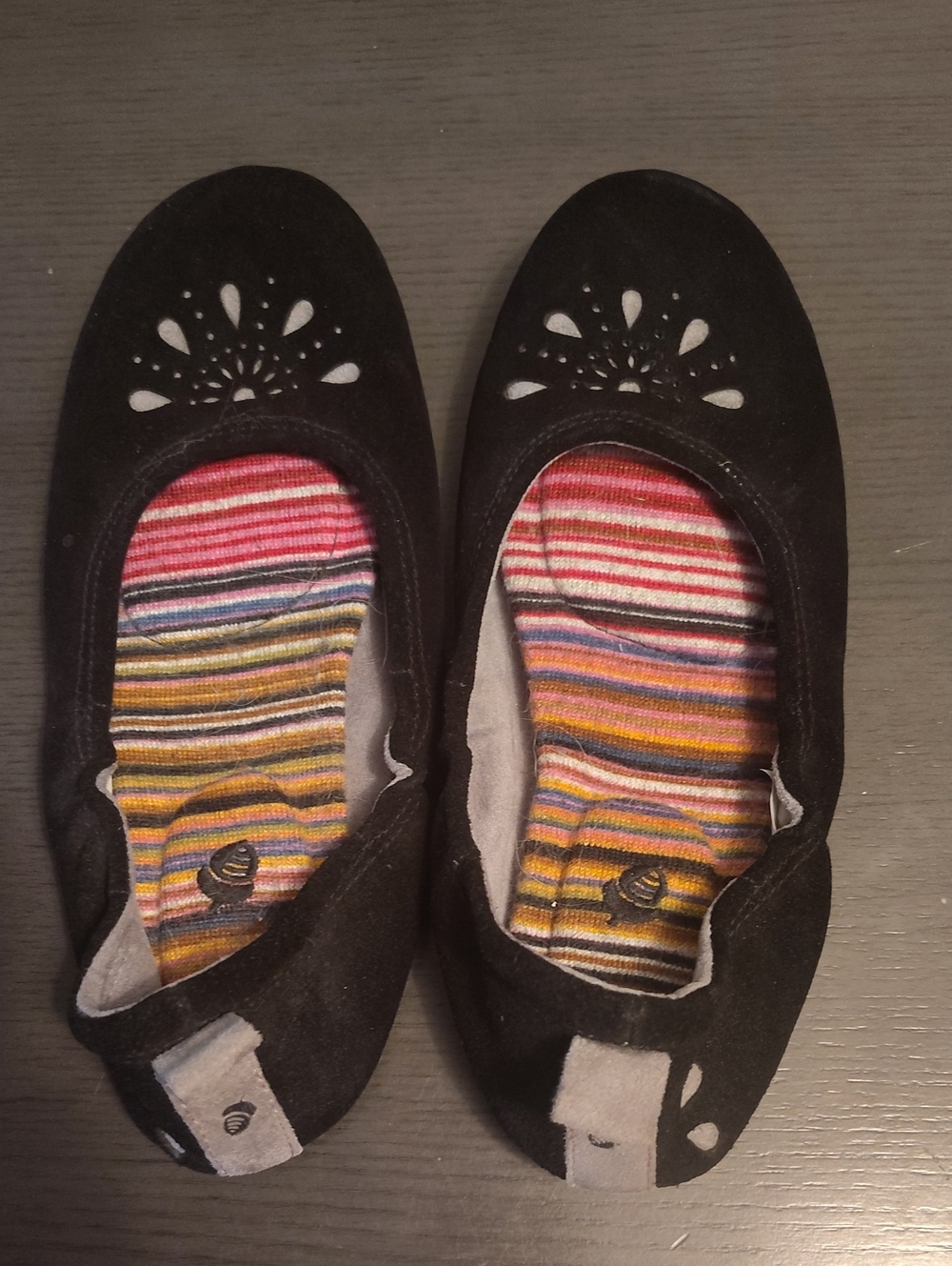 Acorn Black Mary Jane Slippers with Multicolor Striped Insole